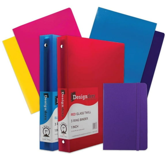 JAM School Assortment, Purple, 7/Pack, 4 Glossy Folders, 2 1 Inch Binders & 1 Purple Journal