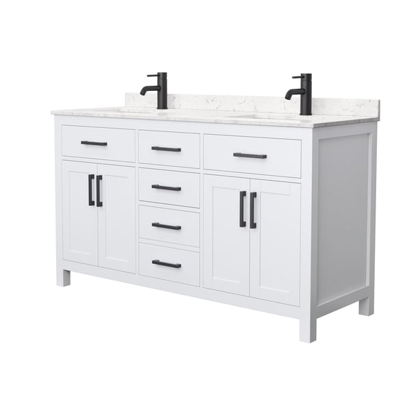 Wyndham Collection Beckett 60" Wood Double Bathroom Vanity in White/Black