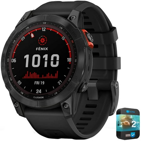 Garmin 010-02540-10 Fenix 7 Solar Smartwatch Slate Gray with Black Band Bundle with 2 YR CPS Enhanced Protection Pack