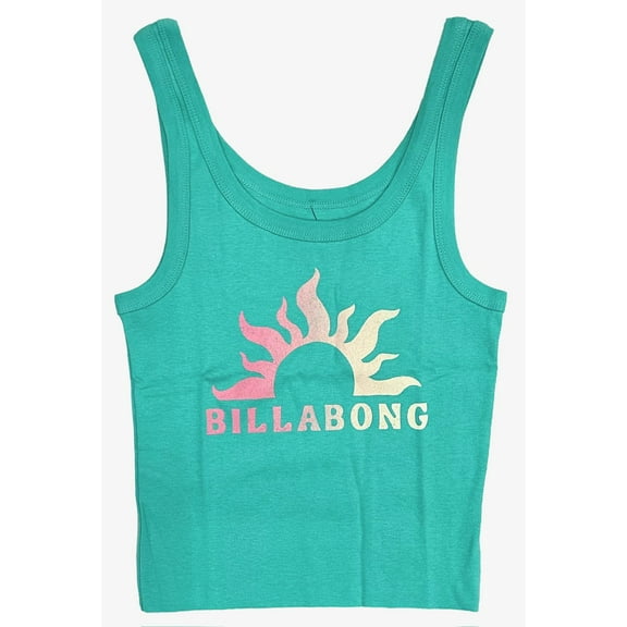 Billabong Women's Sun Lover Distressed Graphic Print Cropped Tank Top Tee T-Shirt (Small, Tropical Green)