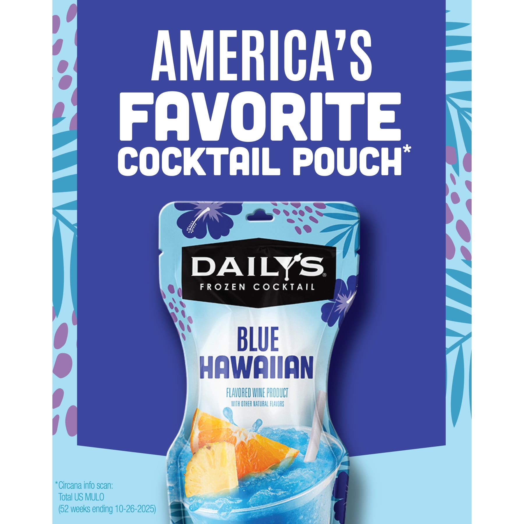 Daily's Blue Hawaiian Orange Tropical Wine Based Cocktail, 10 oz Pouch, 5.0% ABV