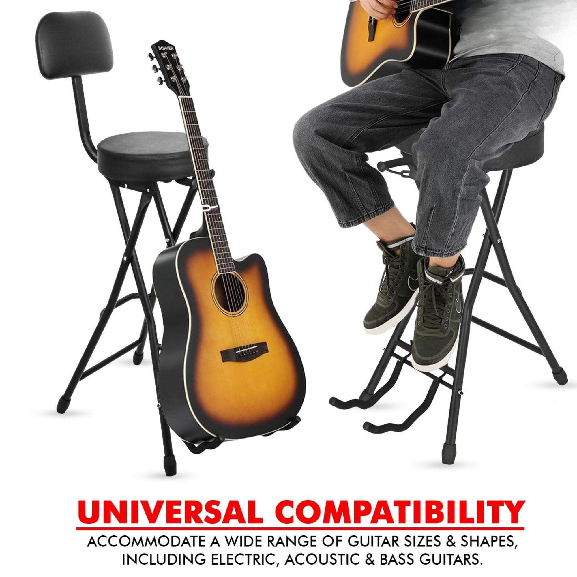 3-in-1 Adjustable Guitar Stool with Padded Seat & Built-in Stand