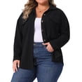 thumbnail image 4 of Agnes Orinda Women's Plus Size Button Down Shirts Textured Lapel Long Sleeve Jackets Casual Tops with Pocket Decor 1X Black, 4 of 5