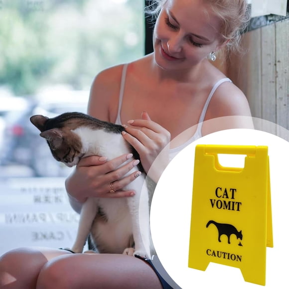 HUASHENG Caution Cat Vomit Sign Humorous Double Printed Desk Warning Sign Humorous Double Printed Desk Warning Sign Funny For Cat Lovers(Red Or Yellow)