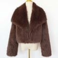 thumbnail image 4 of Womens Winter Faux Fur Coats Fleece Cropped Jacket Lapel Open Front Long Sleeve Shaggy Warm Outerwear Fall Clothes, 4 of 7