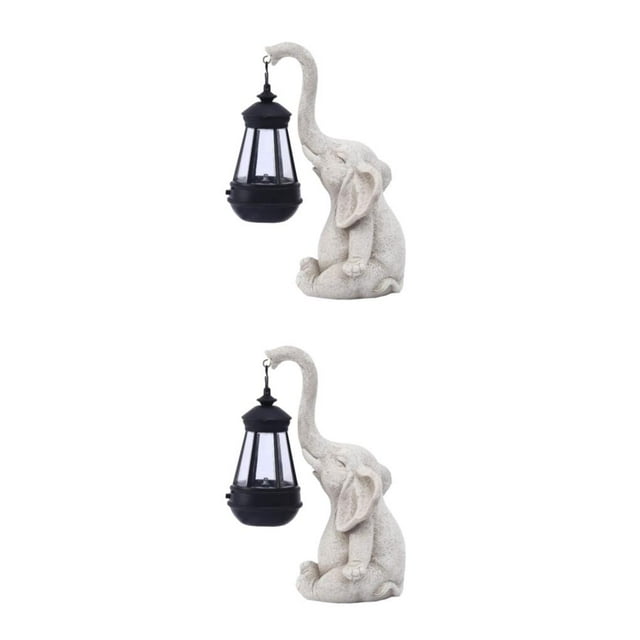 Ruiboury Charming Elephant Statue With Solar Lantern For Garden Decor Decorative Garden White 2Set