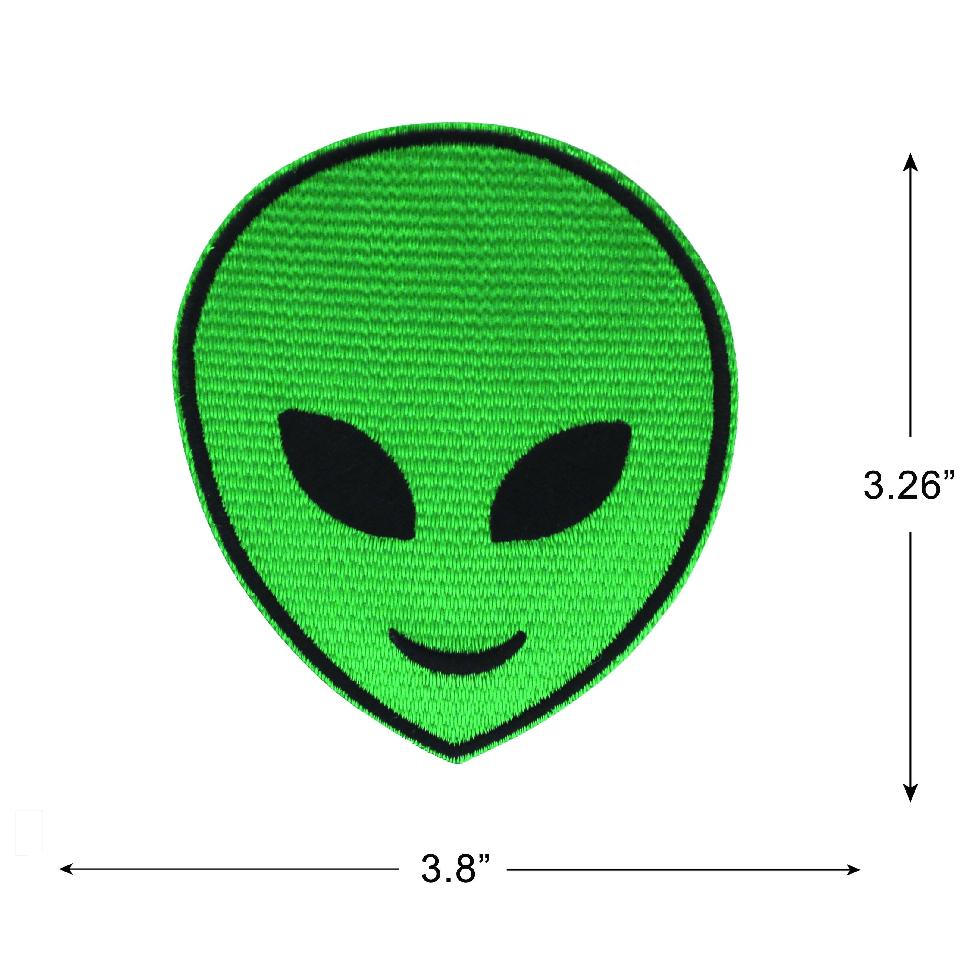 (2 pack) Gwen Studios Embroidered Green Alien Face Iron-on Patch Applique, 3.8" x 3.3"