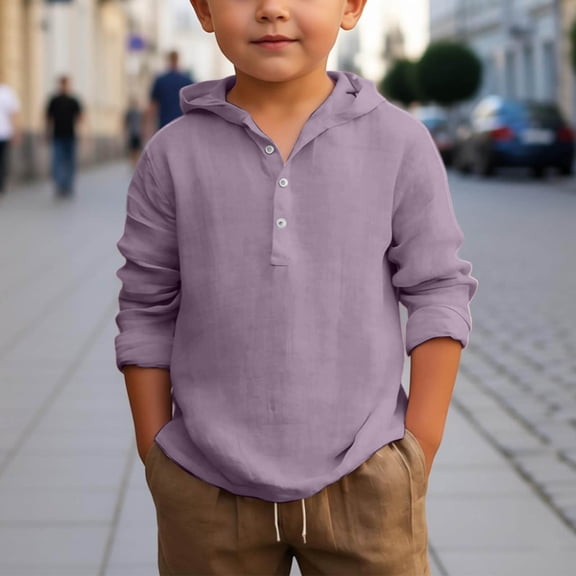 EliteGoogv Boys T Shirts Crew Neck Long Sleeve Solid Color Tee Tops For Boys Breathable Casual Tees School Summer Fall T Shirts Light Purple 14-15 Years