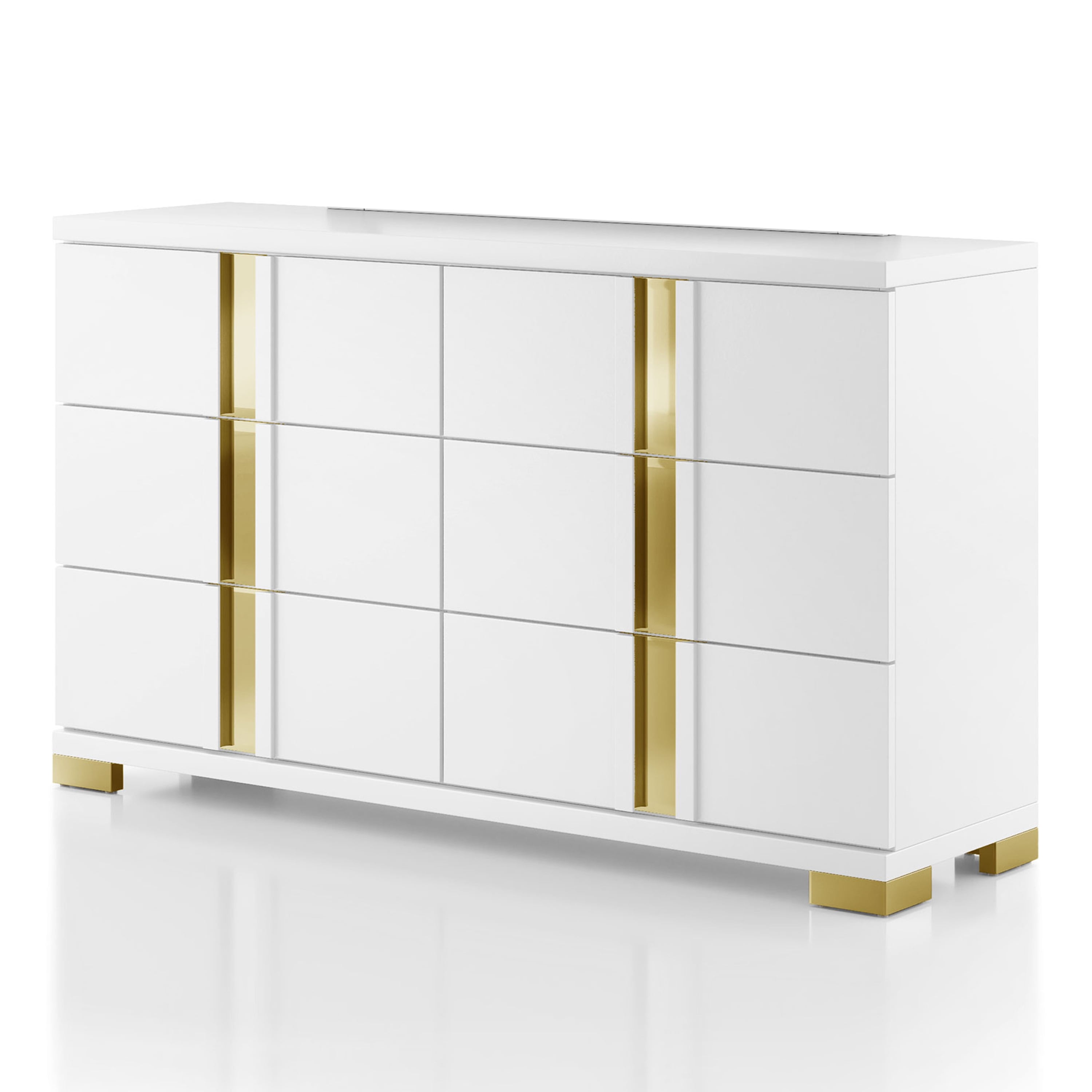 Furniture of America Chora Adult Modern 6-Drawer Dresser, White and Gold