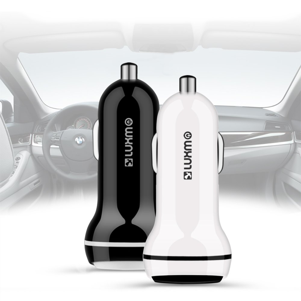 Luxmo 1 Universal Dual Usb 2.1a Car Charger With Smart Charge Ic Led Indicator - White - image 2 of 3
