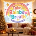 thumbnail image 3 of Take a Rainbow Breath Scene with Clouds and Stars, Cheerful Illustration for Kids, Mindfulness Wall Decor, Back to School Gift, Tapestry Wall Hanging for Classroom and Playroom, 3 of 7