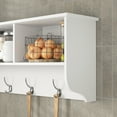 thumbnail image 5 of White Entryway Wall Mounted Coat Rack with 4 Dual Hooks Living Room Wooden Storage Shelf, 5 of 13