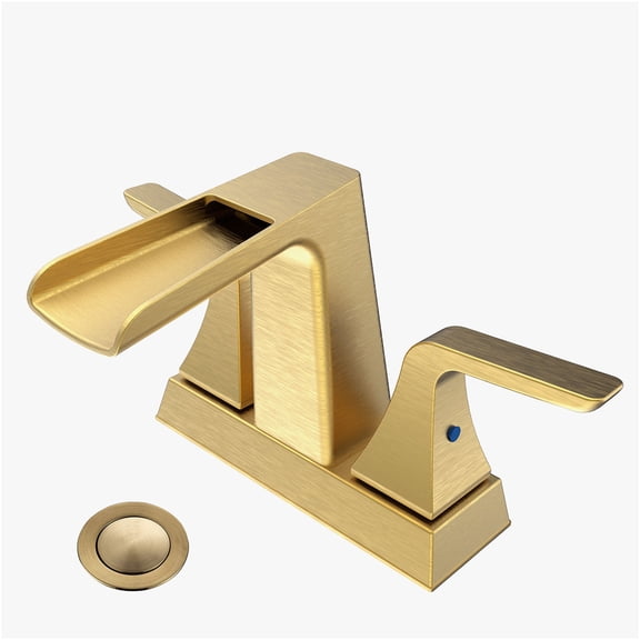 JERFIT 4-inch Centerset Bathroom Faucet with Waterfall Spout, 2-Handle Brushed Gold Brass Vanity Sink Faucet for Bathroom Sink