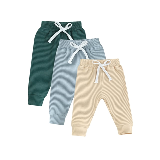 Faithtur Toddler 3 Piece Long Pants Winter Baby Solid Color Slim Fit Ribbed Bottom Infant Knitted Pull-Up Pants