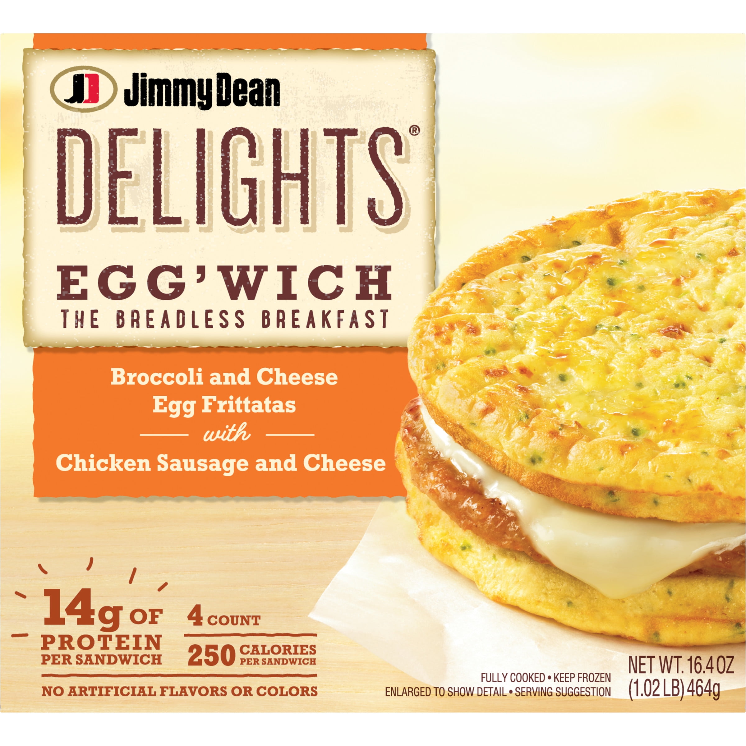 Jimmy Dean Delights Broccoli and Cheese Egg'wich, 16.4 oz, 4 Ct (Frozen)