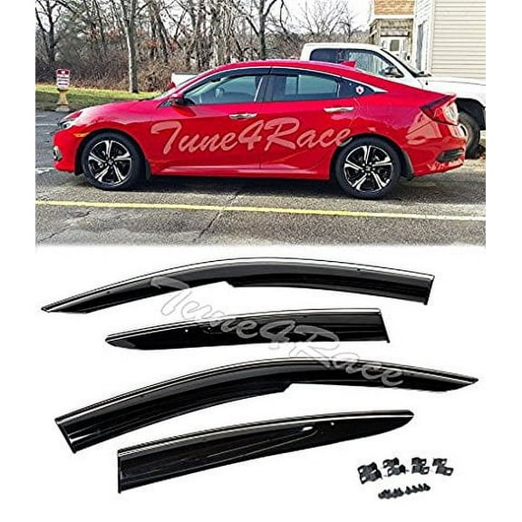 EOS Smoke Tinted JDM Style Side Window Visor Rain Guard M Style - Honda Civic 4 Door Sedan FC1 16-Up 2016 2017 2018