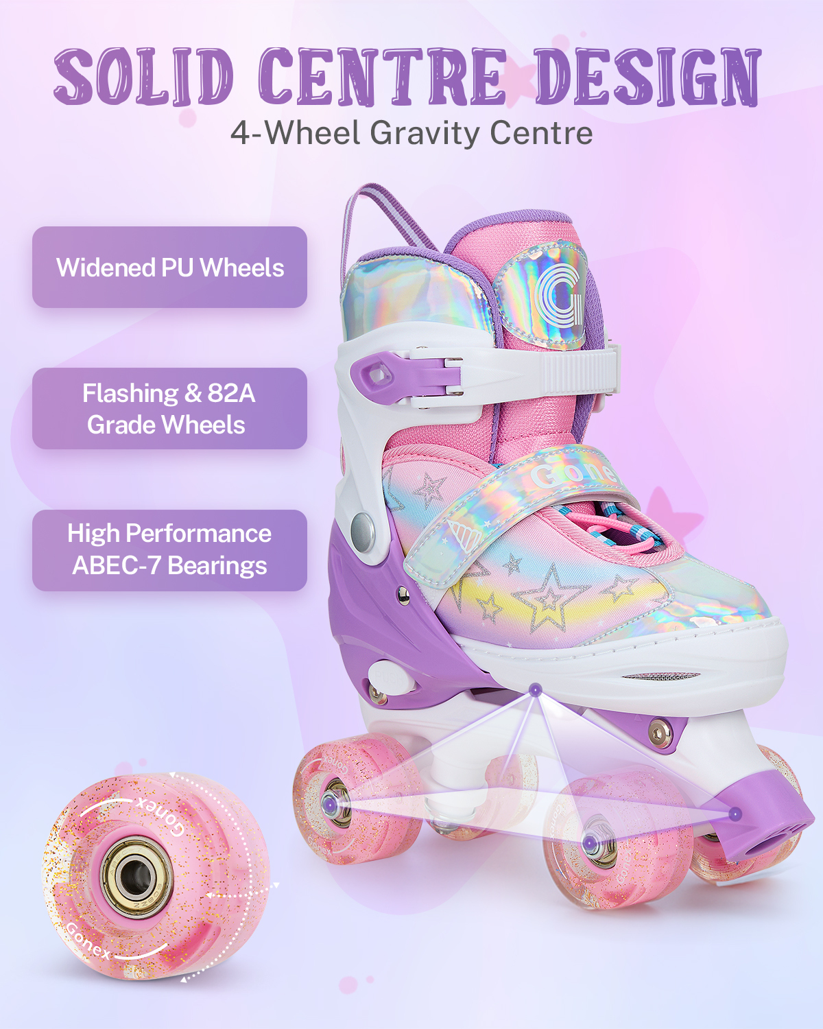 Gonex Roller Skates for Girls Boys 4 Size Adjustable Quad Skates with Light up Wheels