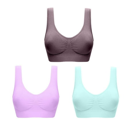 ATOYSOY 3 Pack Plus Size Sports Bra Everyday Bra Yoga Activewear Clearance Bralette Underwear Teens Comfort Bra Push Up Breathable Wireless Ruched Tank Tops Light Blue XXXL