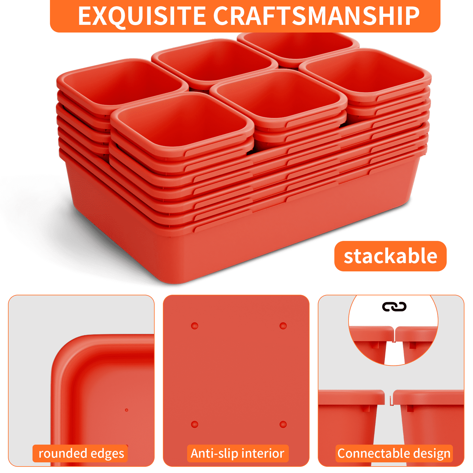 HAIDAIYA 45 Pack Plastic Drawer Organizer Trays, 3-Sizes Vanity and Desk Storage Bins, tool box Organizers for Makeup, Jewelry, Gadgets, Utensils, Red