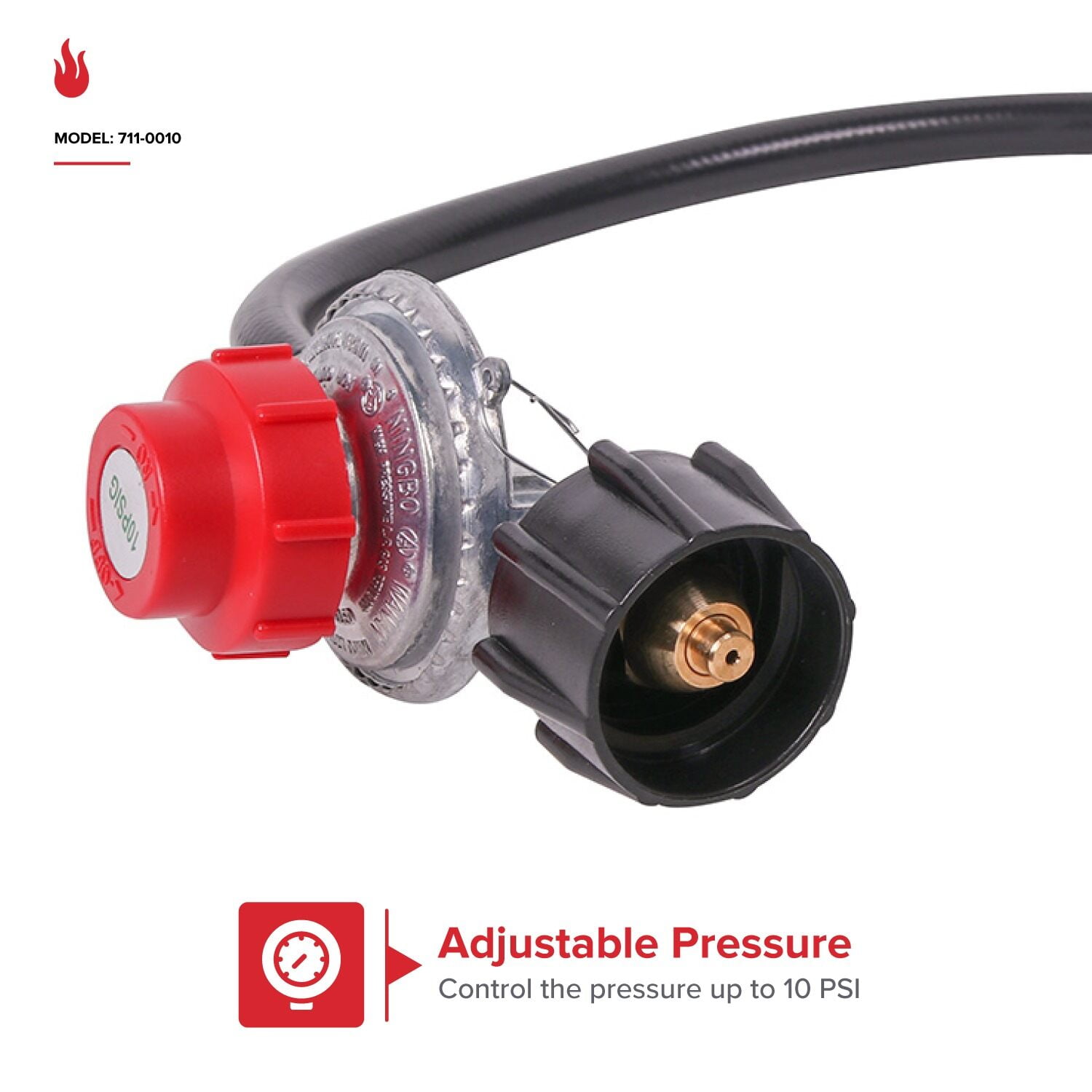Nexgrill 36" Propane Regulator and Hose – Adjustable 10 PSI LP Gas Regulator with 1/8" Male Connector – Fits Turkey Fryers, Grills, Burners – Black, Model 711-0010