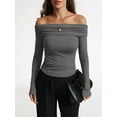 thumbnail image 5 of Women'S Off Shoulder Tops Dressy Casual Slim Fit Long Sleeves Spring Fall Blouse Going Out Shirt Gray L, 5 of 9