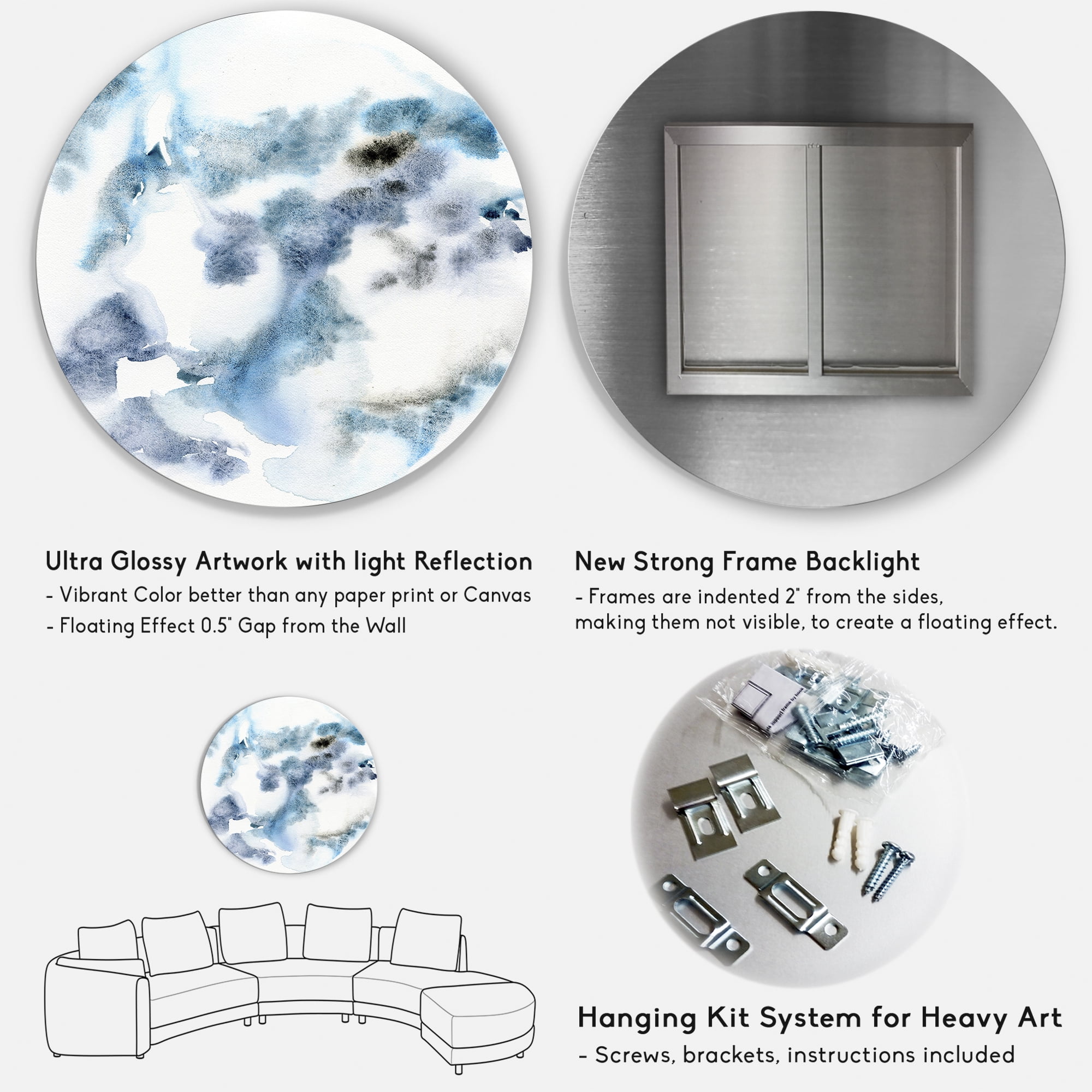 Designart 'Abstract Of Clouds Dark Blue Colored III' Modern Circle Metal Wall Art 29x29 - Disc of 29
