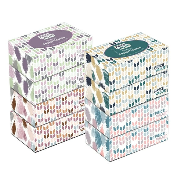 Pañuelos faciales Price Value, valor de 8 cajas de 230 hojas cada una