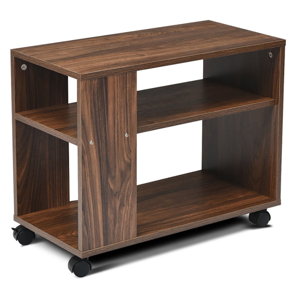 Finihen Side Table, Multifunctional 3-Tier Side Table with Wheels and Large Storage Shelf, for Living Room, Bedroom, Brown