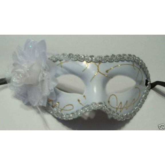 White Rose Flower Mardi Gras Masquerade Party Value Mask