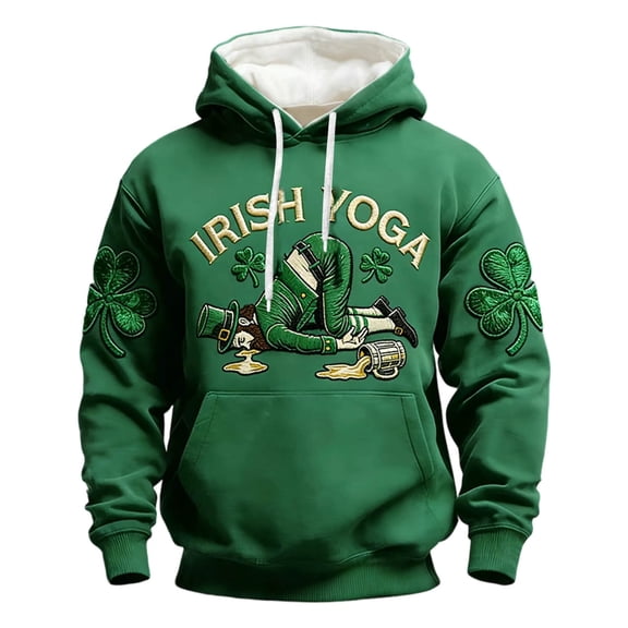 HXWCHs St Patrick's Day Irish Green Graphic Hooded Sweatshirt Casual Pullover Jacket for Holiday Celebration XXL Green