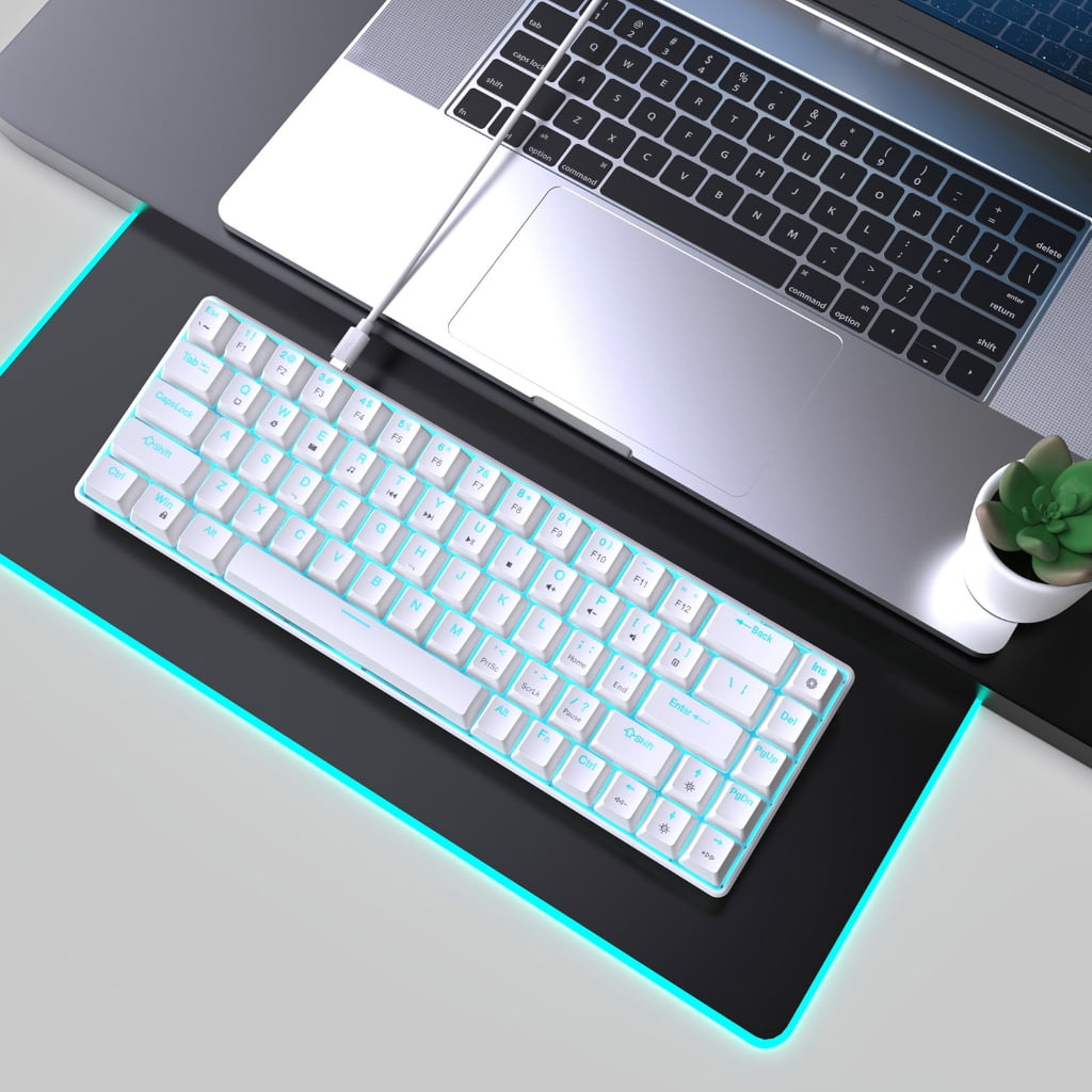 V800 68 Key Gaming Keyboard Double Shot Clicky Switches Two Color Injections LED Lighting Option USB C 60% Small Keypad
