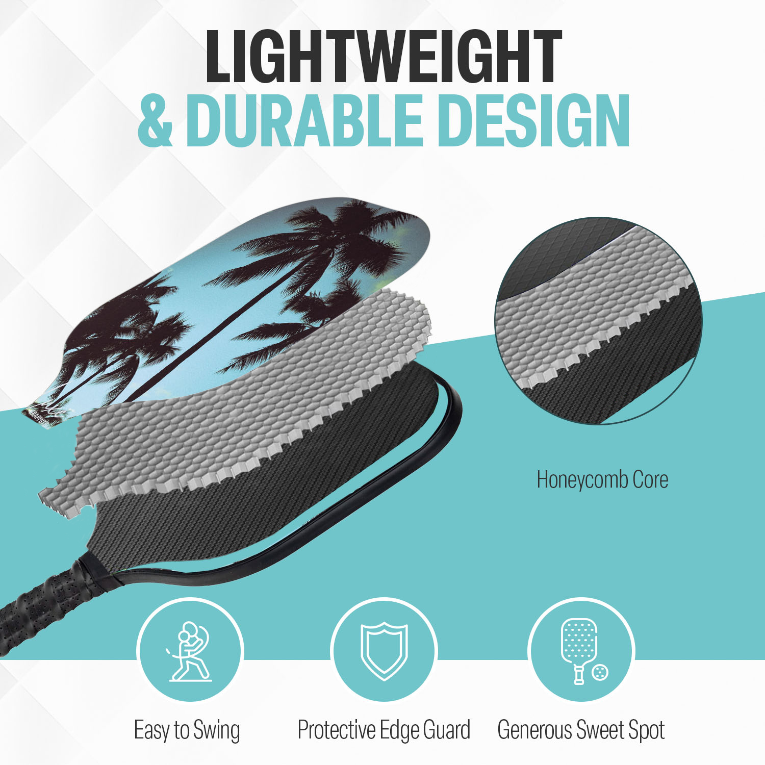 Palms-O-Aces New Luxe Lightweight Graphite Pickleball Paddle - The Palms - 7.8 oz
