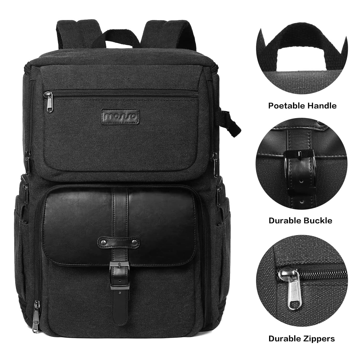 Mosiso Camera Backpack,15-16 inch Laptop Compartment for Canon/Nikon/Sony/DJI Mavic Drone,DSLR/SLR Camera Bag Case PU Flap Front Pocket with Tripod Holder,Black