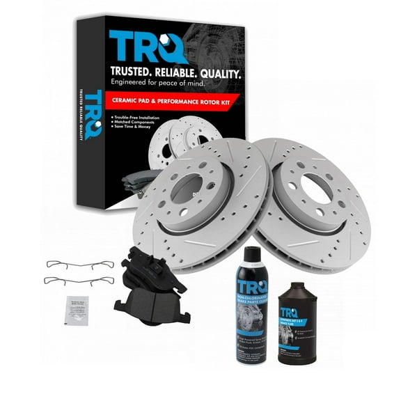 TRQ Brake Rotor & Coated & Ceramic Pad Kit w/Chemicals for Volvo BKA17447