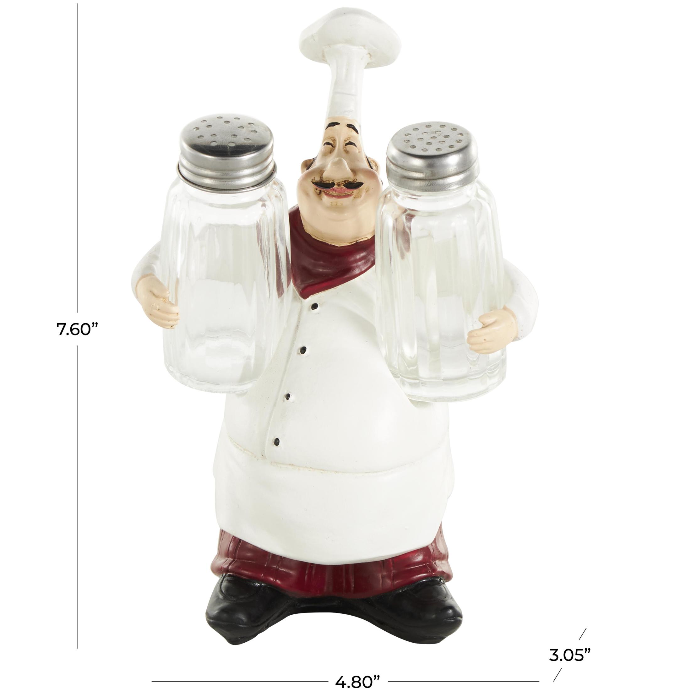 Chef 8.0" Polystone Figurine Salt and Pepper Shaker Holder with Red Accents, by DecMode