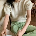 thumbnail image 3 of BUYISI Basic,Simple Womens Sweet Bow Sweater Casual Short sleeves Top White, 3 of 9