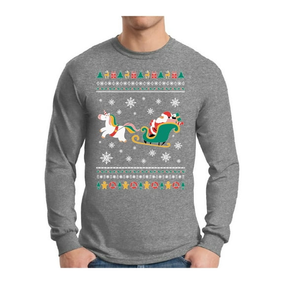 Awkward Styles Xmas Santa Unicorn Ugly Christmas Sweater Long Sleeve T-shirt For Men