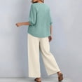thumbnail image 3 of Linen Sets for Women 2 Piece 3/4 Sleeve Embroidered Top Wide Leg Pants Casual Summer Vacation Lounge Boho Matching Outfits, 3 of 6