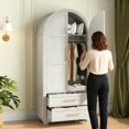 thumbnail image 2 of VEANERWOOD Arched Armoire Wardrobe Closet with 2 Drawers, Wooden Clothing Storage Cabinet with Hanging Rod & Metal Handle for Bedroom, 2 of 9