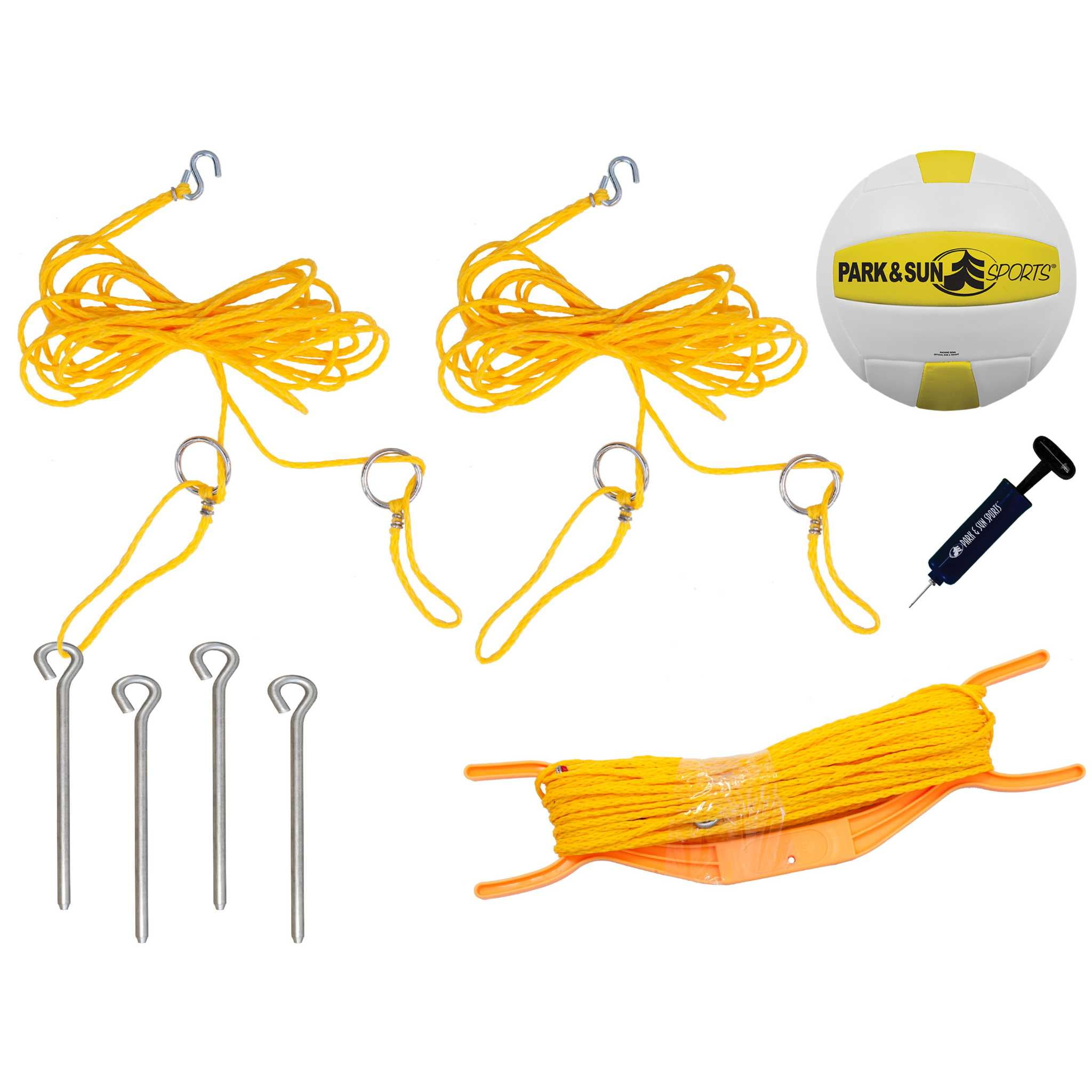 Park & Sun Spiker Sport Steel Volleyball Set – 3‑piece steel poles, adjusts to men’s/coed/women’s heights, regulation 32′ net, includes boundary, stakes, ball, pump & carry bag