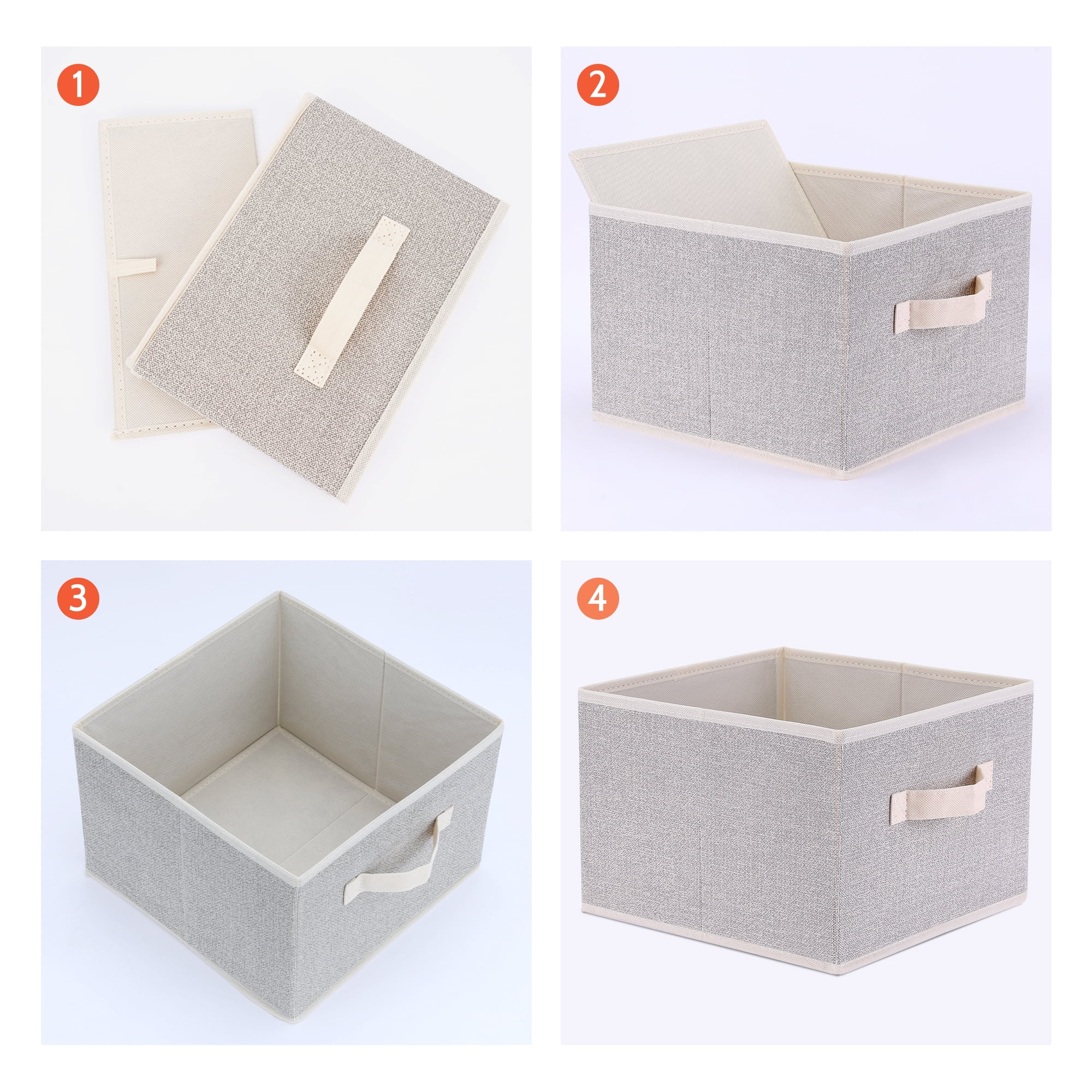 Unique Bargains Storage Cube Bin with Handles 1 Pack Collapsible Storage Basket Beige S