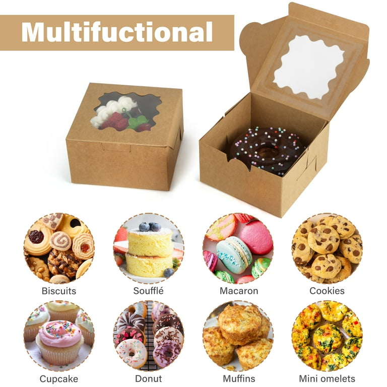 LotFancy 60 Pcs Bakery Boxes with Window, 4x4x2.3 Inch Cookie and