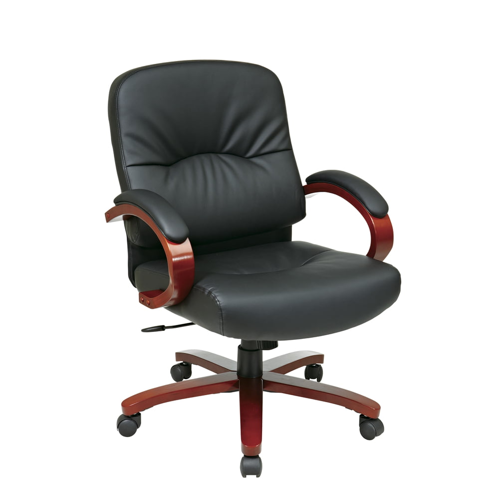 Office Star Work Smart Mid Back Executive Black Leather Office Chair