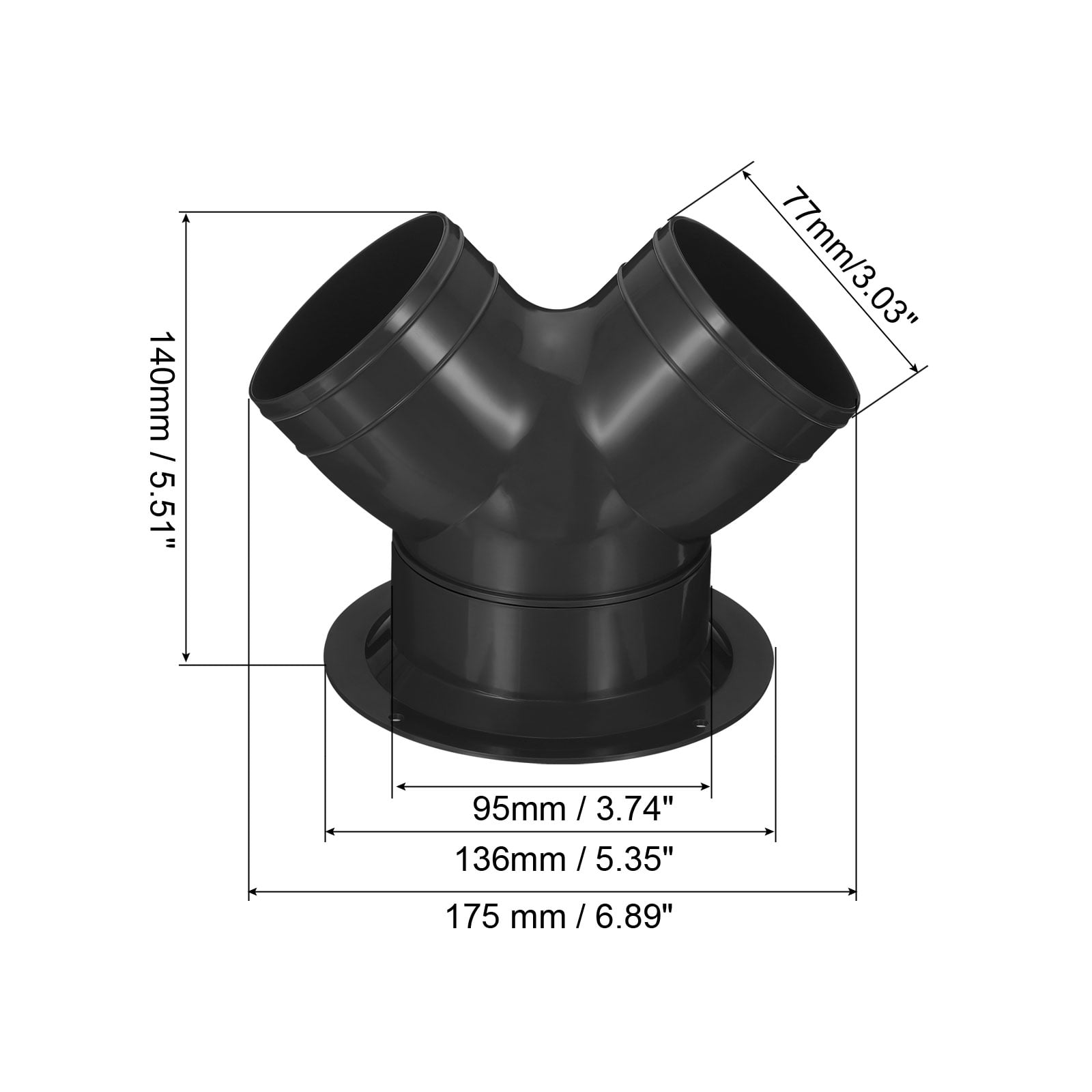 Uxcell 3"x3"x4" Y Reducer Connector 3 Way Duct Splitter Exhaust Pipe Adapter with Flange Black
