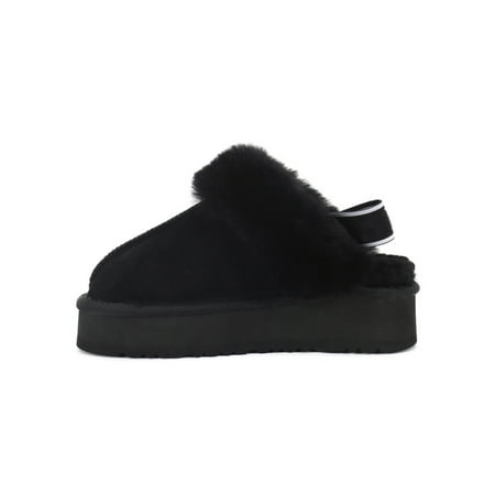 

Gomelly Ladies Cozy House Shoes Lightweight Closed Toe Fluffy Slippers Night Out Home Comfort Platform Plush Lining Clogs Ankle Strap Black 7