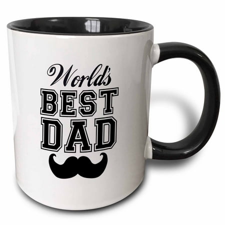 3dRose Worlds best dad with funny black mustache - retro moustache vintage font - fathers day daddy gift - Two Tone Black Mug, (Best Vintage Items To Sell)