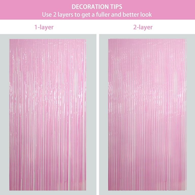 Pink Backdrop for Pink Party Decorations - 3.3Ft x 6.6Ft, Pink Foil Fringe  Curtain, Pink Fringe Backdrop for Pink Streamers Party Decorations, Pink