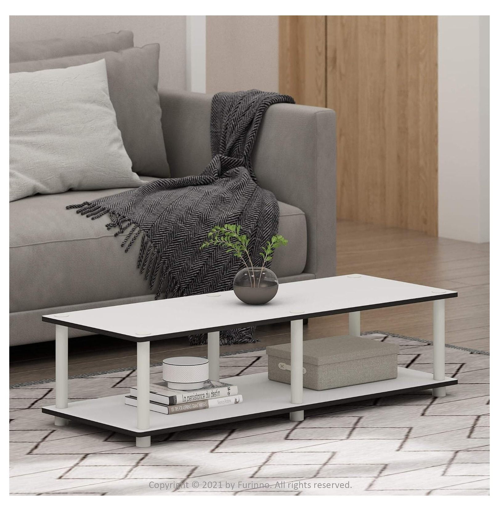 60 Inch TV Stand No Tools Assembly, White Entertainment Center for 42-65in TVs