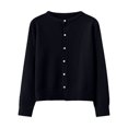 thumbnail image 4 of Lixiuxyad Light Knit Cardigans for Women Solid Color Round Neck Pearl Buckle Knitted Cardigan Women's And Versatile Top Long Sleeve Women's Spring And Autumn, 4 of 4