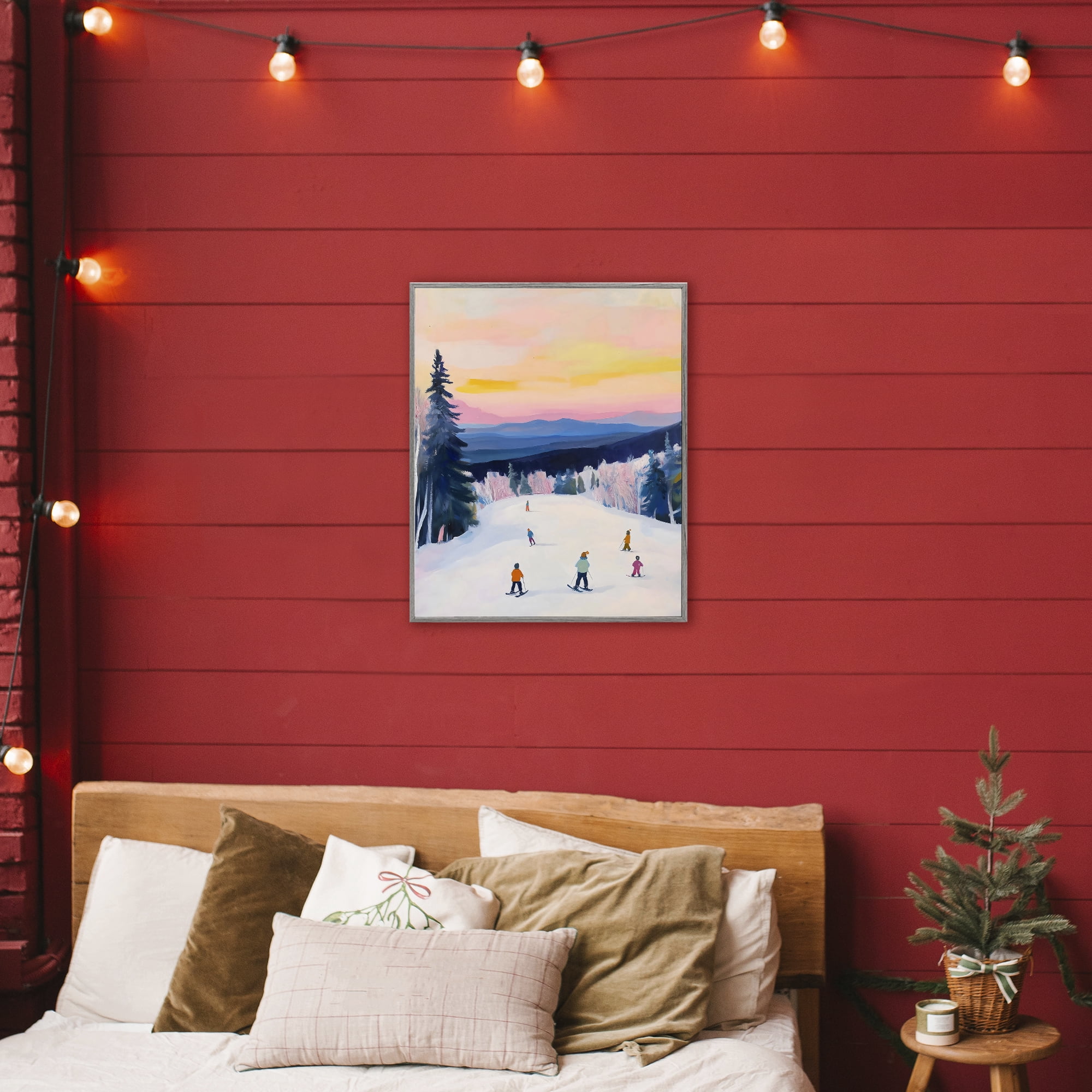 Stupell Industries Snowy Mountain Skiers at Sunset Gray Framed Giclee Art, design by The Prints Vibe